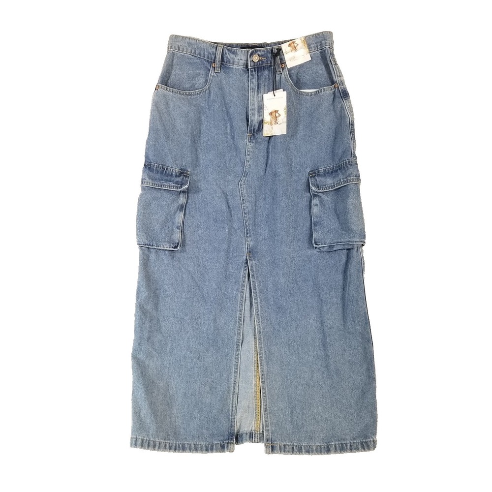 Sincerely Jules denim maxi skirt women 11/29 blue retro cargo Pockets NEW
